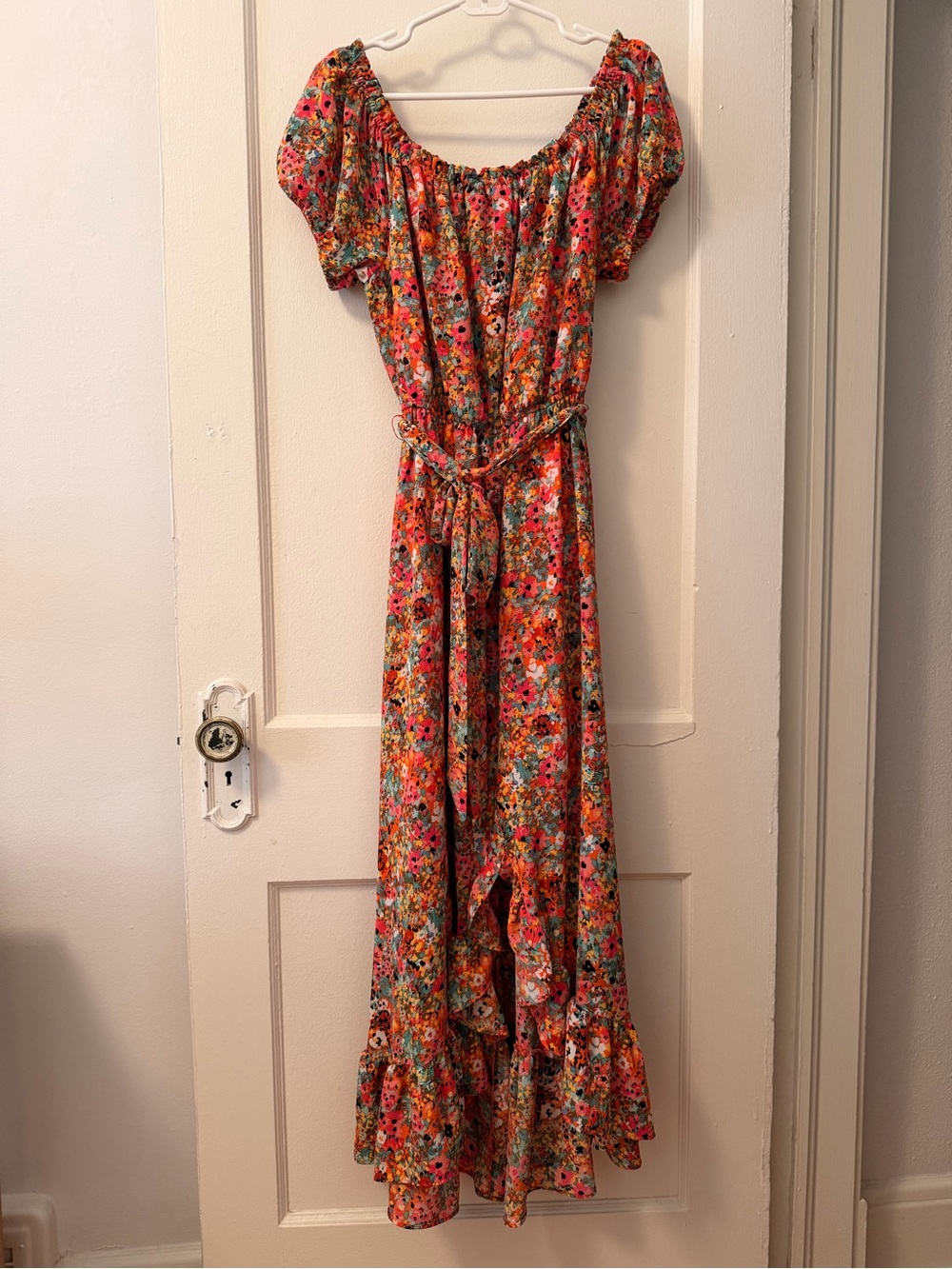 Nine West Orange Floral Off-Shoulder Dress